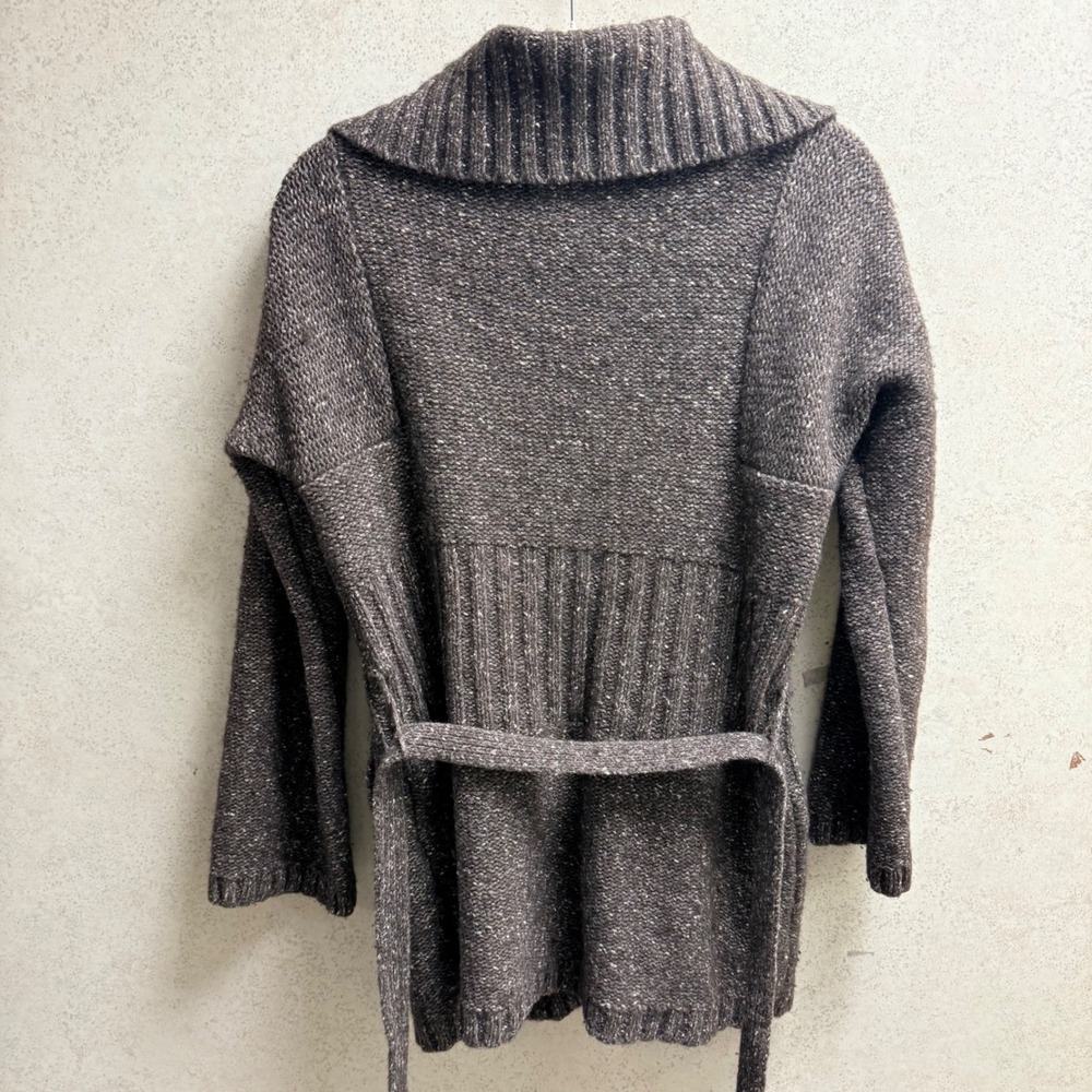 J. Crew Cardigan Sz L Womens Brown Wool Blend Belted Cozy Shawl Collar Sweater - Picture 7 of 8